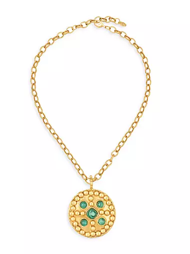 22K-Gold-Plated & Malachite Pendant Necklace