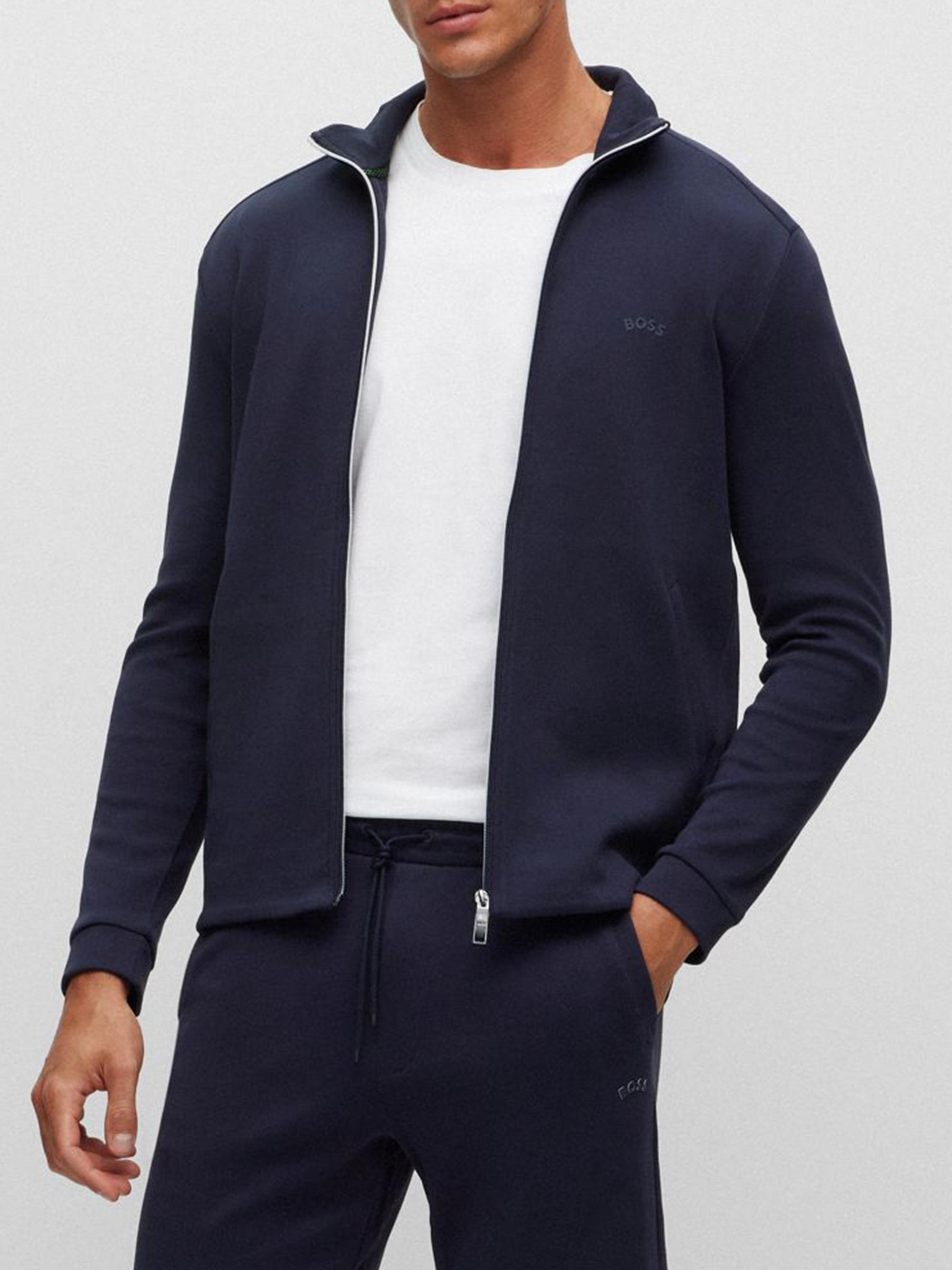 Shop BOSS Zip-Up Sweatshirt In Organic Cotton With Curved Logo | Saks Fifth  Avenue