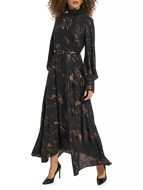 Shop Donna Karan New York Heavy Metal Smocked Neck Dress | Saks Fifth ...