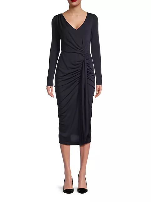 Shop Donna Karan New York Cascade Long-Sleeve Midi-Dress | Saks Fifth ...
