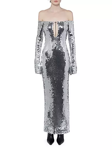 Wake Solare Sequined Off-The-Shoulder Gown