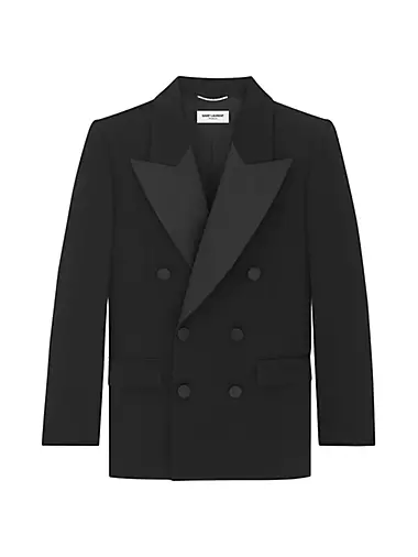 Double-Breasted Tuxedo Jacket In Grain De Poudre