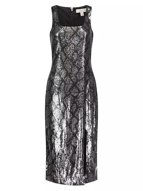 Shop MICHAEL Michael Kors Sequin Snakeskin Midi-Dress | Saks Fifth Avenue