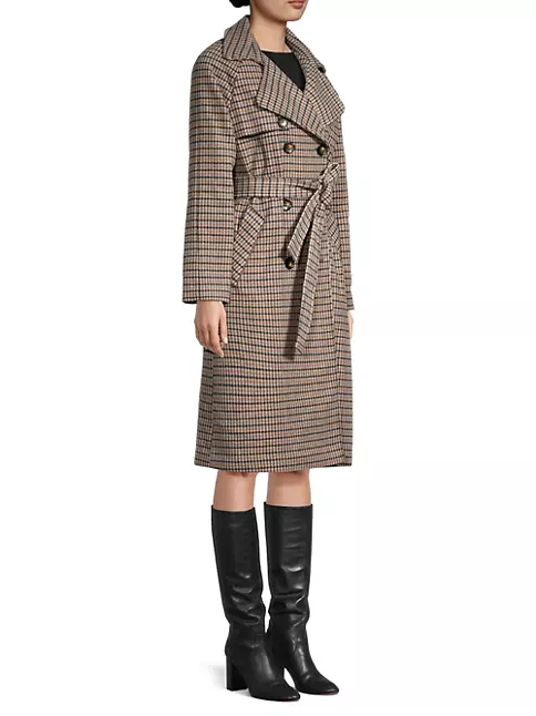 Shop Sam Edelman Plaid Belted Double-Breasted Trench Coat | Saks Fifth ...