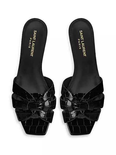 Shop Saint Laurent Tribute Mules In Crocodile Embossed Leather | Saks ...