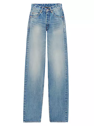 V-Waist Long Baggy Jeans In Denim