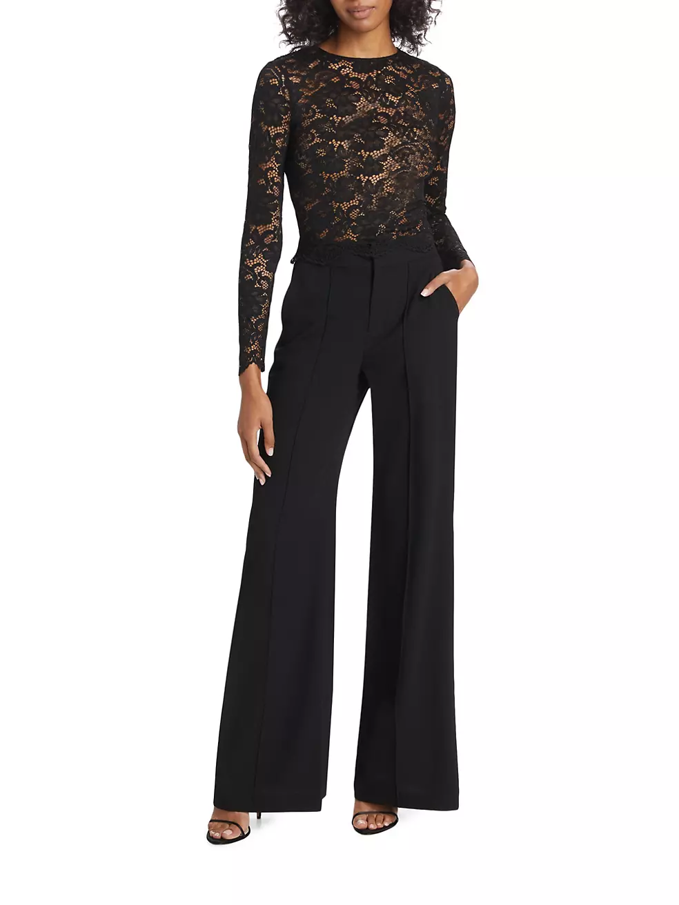 Shop Alice + Olivia Delaina Lace Long-Sleeve Top | Saks Fifth Avenue