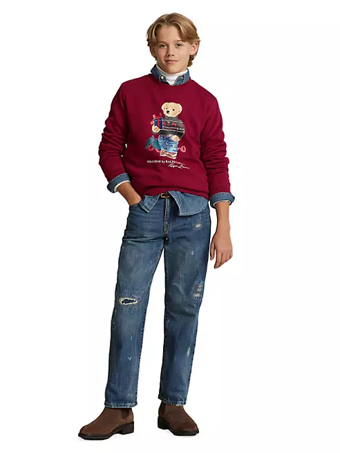 Polo Ralph Lauren Little Boy's & Boy's Polo Bear Crewneck Sweatshirt - Holiday Red Gift Bear - Size 7