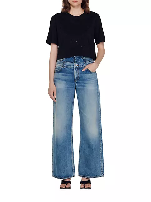 Shop Sandro Cropped T-Shirt With Rhinestones | Saks Fifth Avenue