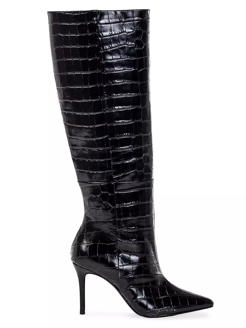 Shop Black Suede Studio Tory Croc Knee-High Boots | Saks Fifth Avenue