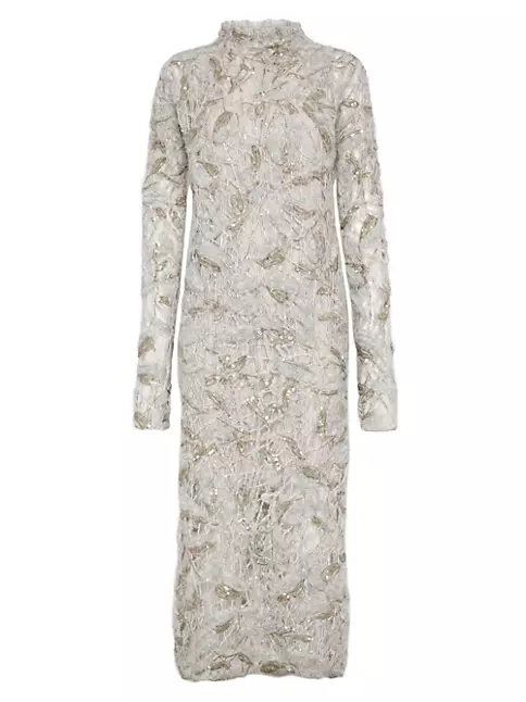 Shop Brunello Cucinelli Dazzling Leaves Dress In Mohair And Wool | Saks ...