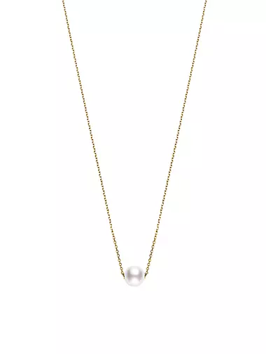 8MM White Cultured Akoya Pearl & 18K Yellow Gold Pendant Necklace
