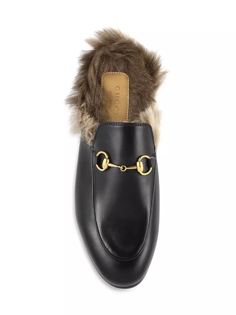 Shop Gucci Princetown Shearling-Lined Leather Slipper Saks Fifth Avenue