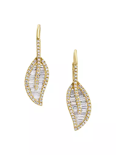 18K Yellow Gold & 1.72 TCW Diamond Leaf Drop Earrings