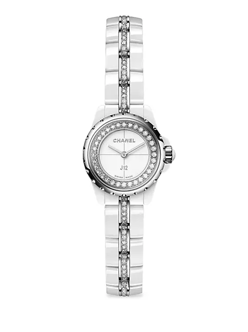 Chanel Women's J12 Xs Diamond, Ceramic & Stainless Steel Bracelet Watch - White