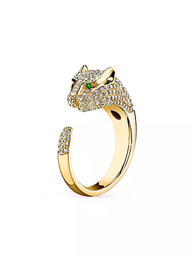 Panther 18K Yellow Gold, 1.2 TCW Diamond & Emerald Ring