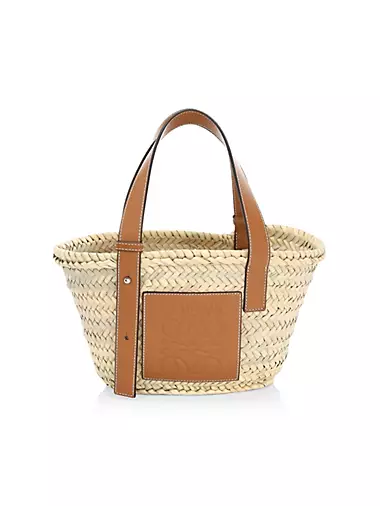 Small Leather-Trimmed Woven Basket Bag