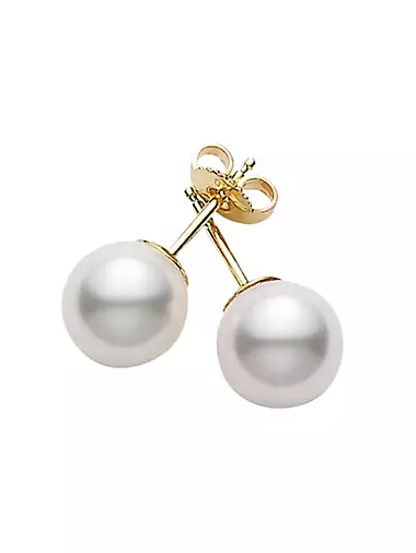 Essential Elements 18K Yellow Gold & 7MM White Cultured Pearl Stud Earrings