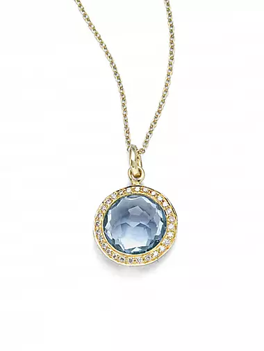 Lollipop Small 18K Yellow Gold, Blue Topaz & Diamond Pendant Necklace